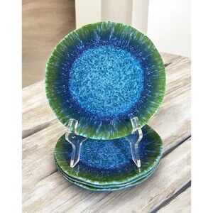 Topmela Melamine Salad Plates Teal Turquoise Galaxy Swirl Design 8.75” Set Of 4
